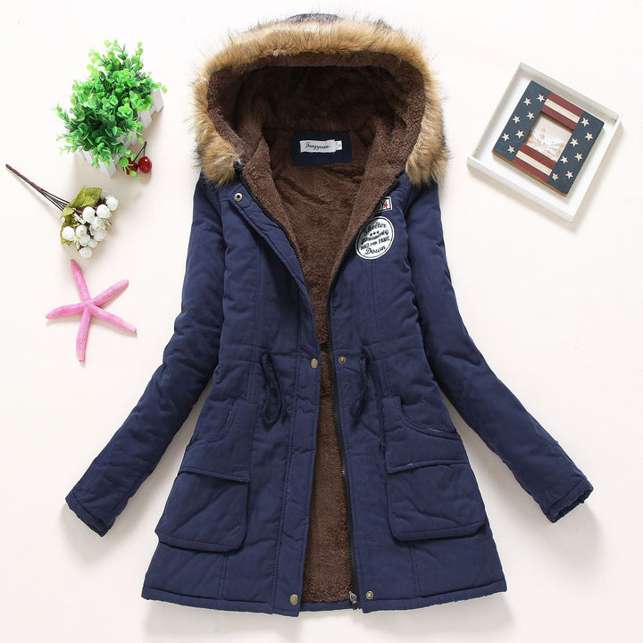 Damen gesteppte Winterjacke mit abnehmbarem Kunstfellkragen und praktischen aufgesetzten Taschen Drune