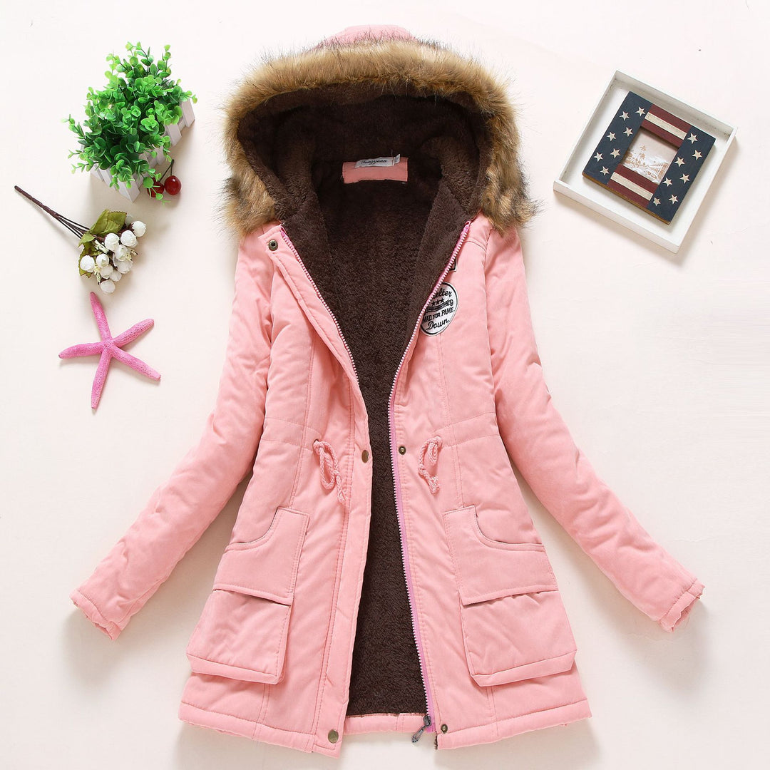 Damen gesteppte Winterjacke mit abnehmbarem Kunstfellkragen und praktischen aufgesetzten Taschen Drune