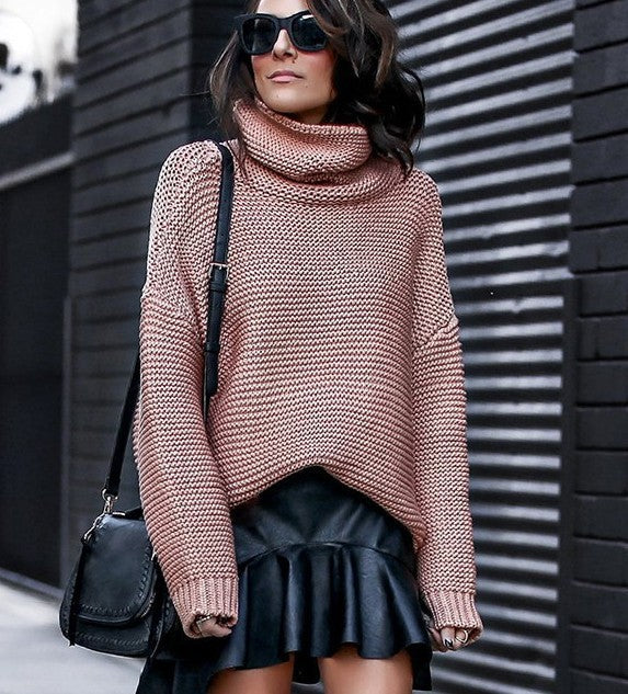 Damen Bequemer Strickpullover mit hohem Kragen und Struktur Drune