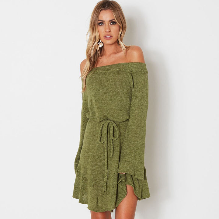 Damen Freizeitkleid mit schulterfreiem Design und verspieltem Saum Drune