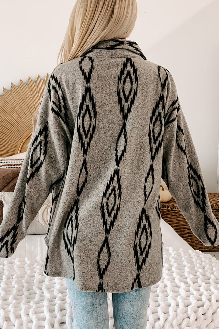 Drune | Hemdjacke mit Aztekischem Druck Weiche Wollmischung Boho-chic Stil