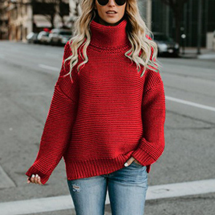 Damen Bequemer Strickpullover mit hohem Kragen und Struktur Drune