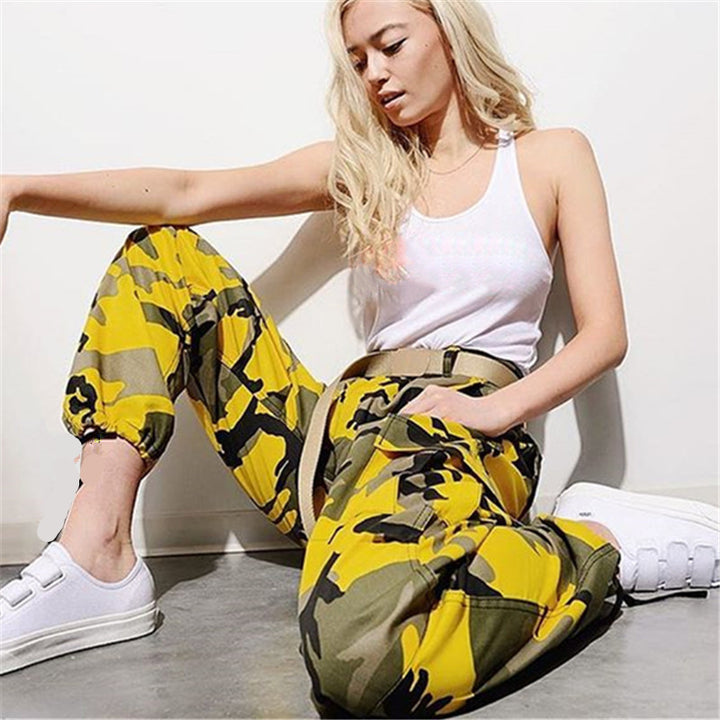 Damen Cargohose mit elastischem Bund und modischem Camouflage-Muster Drune