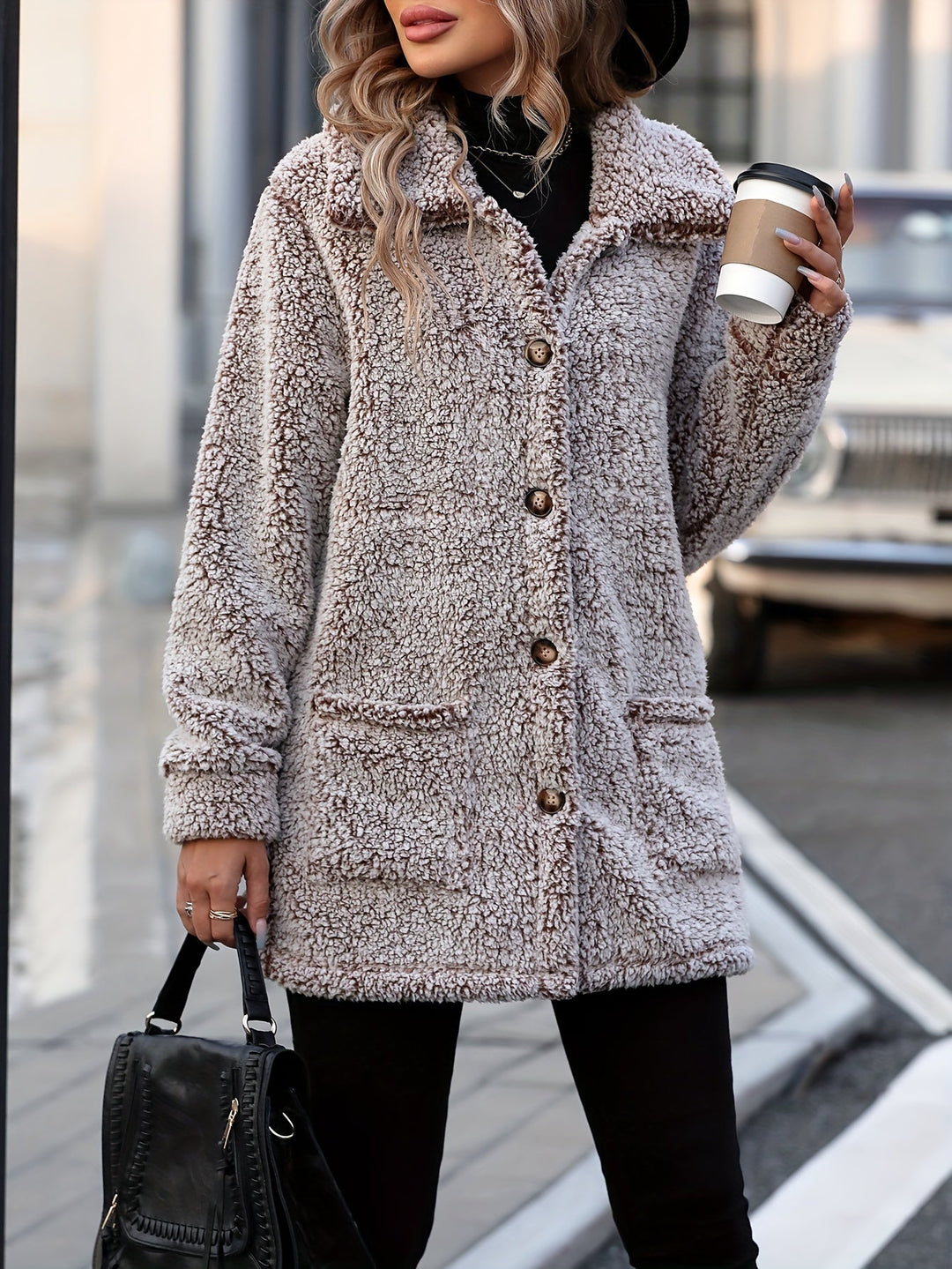 Drune | Lange Teddyjacke mit Knöpfen Polyester Komfortabel und Warm