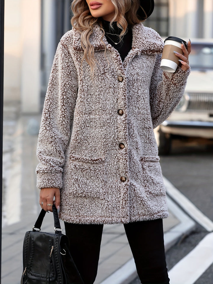 Drune | Lange Teddyjacke mit Knöpfen Polyester Komfortabel und Warm