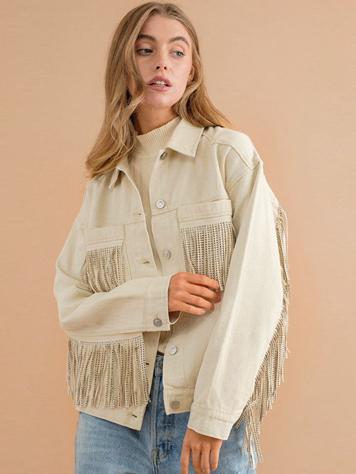 Drune | Fransen-Detail Gefallene Schulter Denimjacke