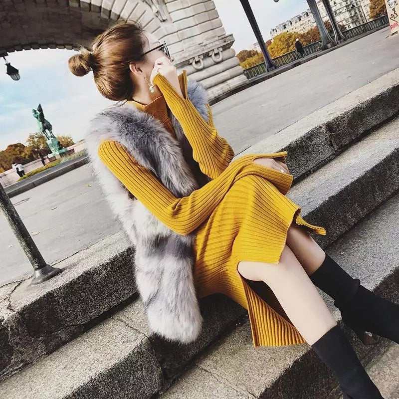 Damen Strickkleid mit hohem Kragen und tailliertem Schnitt Drune
