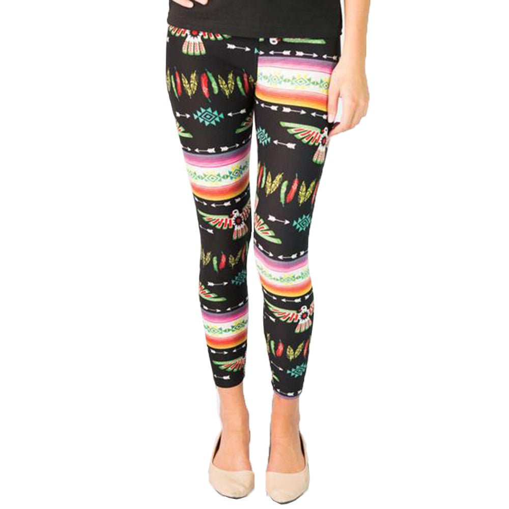 Damen Leggings mit buntem Ethno-Muster und elastischem Bund Drune