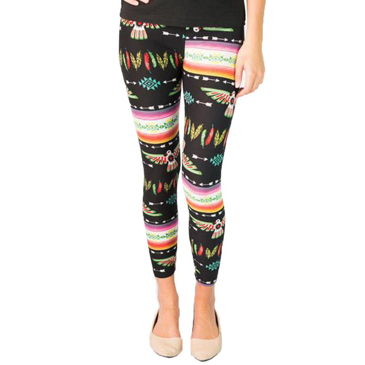 Damen Leggings mit buntem Ethno-Muster und elastischem Bund Drune