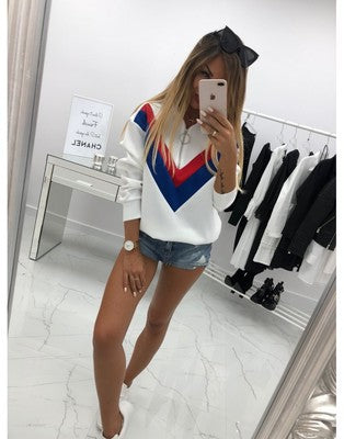 Damen Sportlicher Sweatpullover mit trendigem V-Ausschnitt und stylischen Farbblockdetails Drune