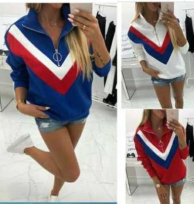 Damen Sportlicher Sweatpullover mit trendigem V-Ausschnitt und stylischen Farbblockdetails Drune