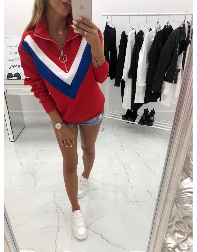 Damen Sportlicher Sweatpullover mit trendigem V-Ausschnitt und stylischen Farbblockdetails Drune