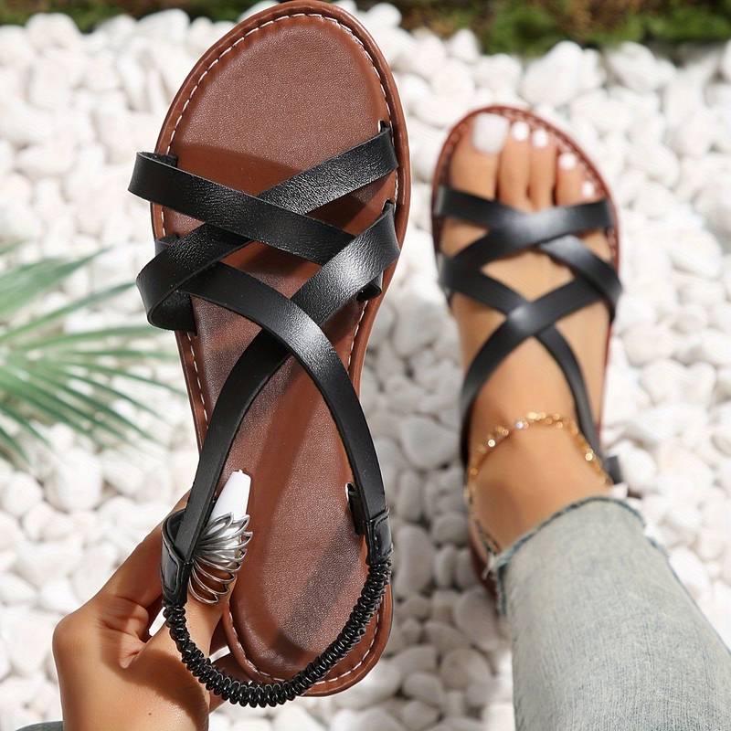 Drune | Crisscross Flache Sandalen mit Rutschfester Riemen