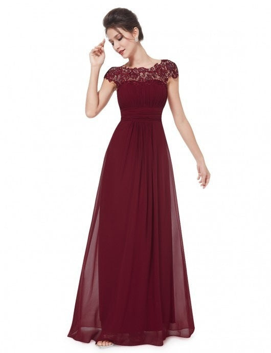Damen Fließendes Abendkleid mit Spitzenoberteil und aufwendig gerafftem Rock Drune