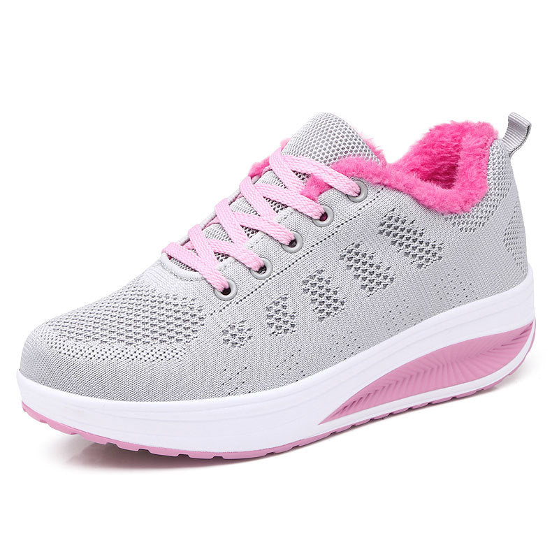Damen nan gefütterter Strick-Schnürwalkingschuh mit kuscheligem Teddyfutter und ergonomischer Keilsohle Drune