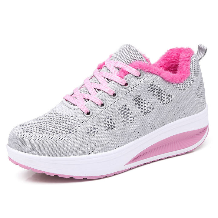 Damen nan gefütterter Strick-Schnürwalkingschuh mit kuscheligem Teddyfutter und ergonomischer Keilsohle Drune