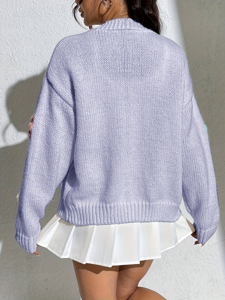 Drune | Stylischer Blumenmuster Wollstrick Cardigan