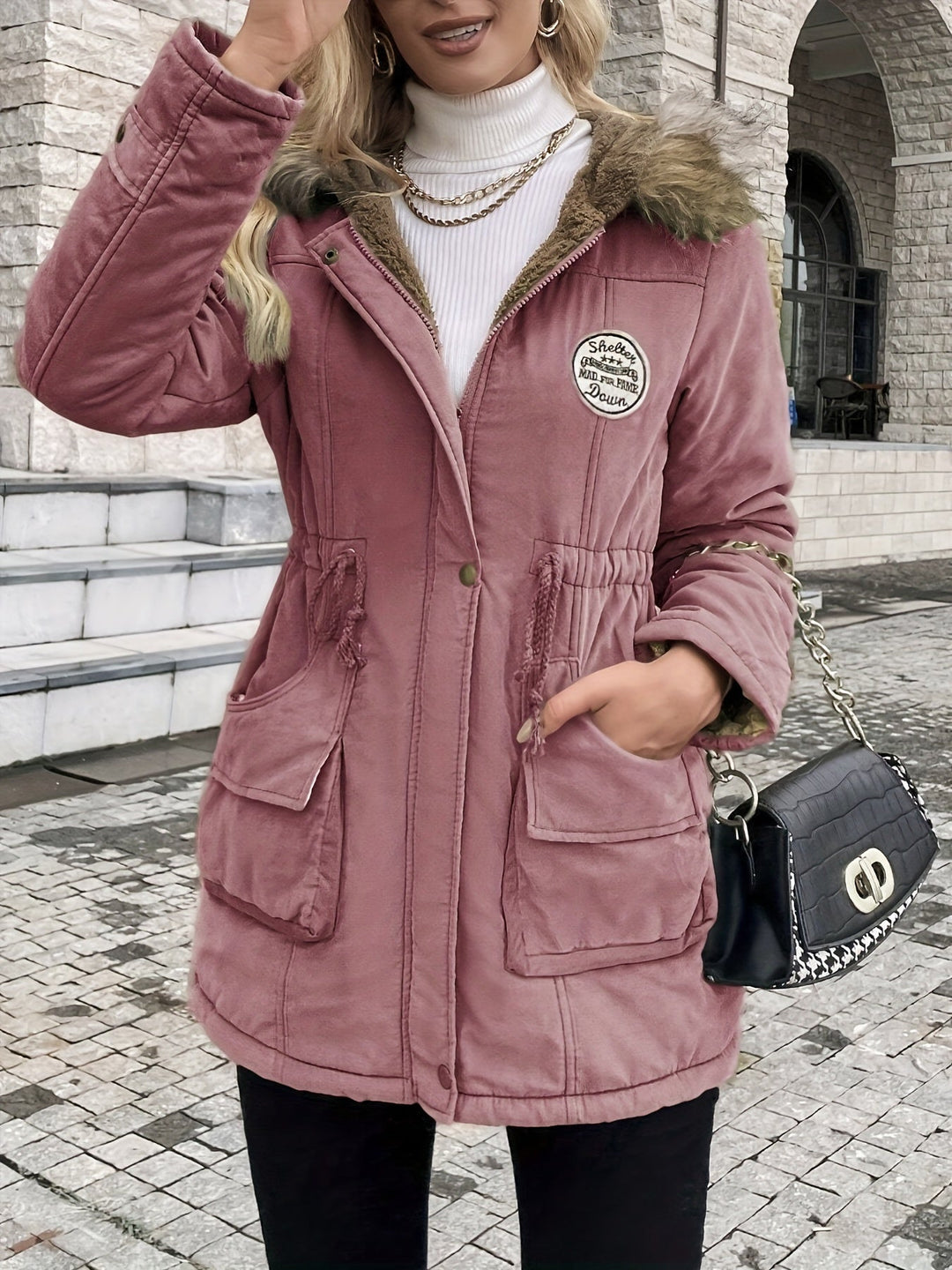 Drune | Winterjacke mit Kunstfellkragen - Warme Parka Jacke mit Kordelzug und Taschen