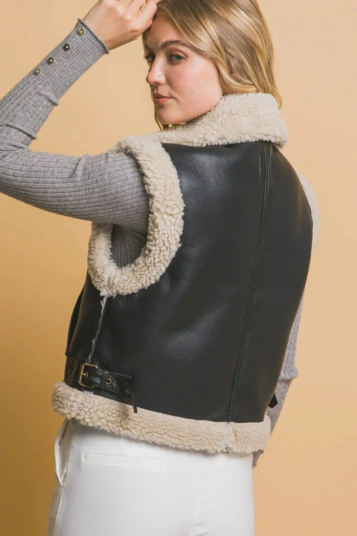 Drune | Leder-Schaffellweste - Warm & Stylish - Vegan Leder - Lässiges Layering