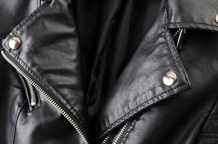 Drune - Revers Reißverschluss Slim Fit Lederjacke