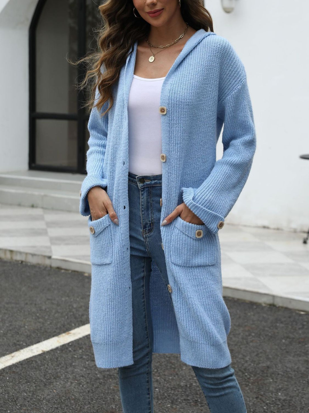 Drune | Lange Strickjacke Knopfverschluss Zeitlos und Bequem