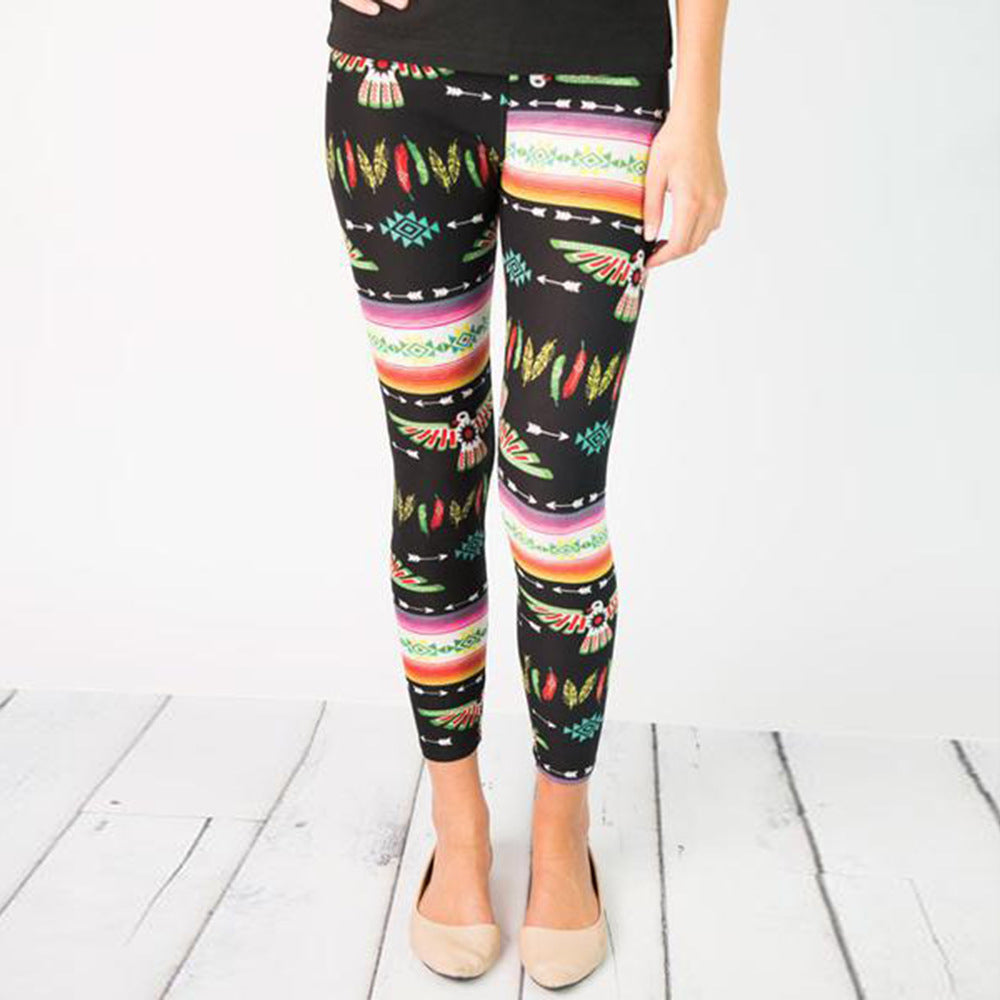 Damen Leggings mit buntem Ethno-Muster und elastischem Bund Drune
