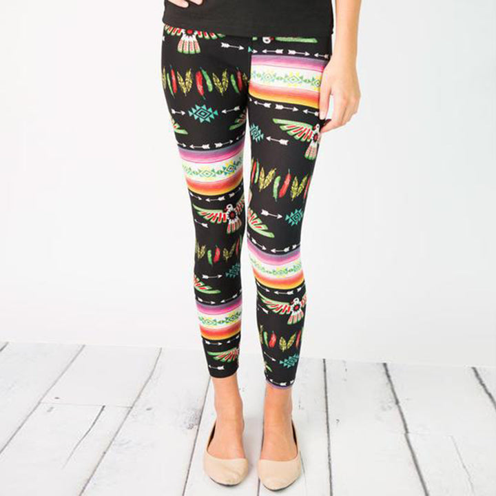 Damen Leggings mit buntem Ethno-Muster und elastischem Bund Drune