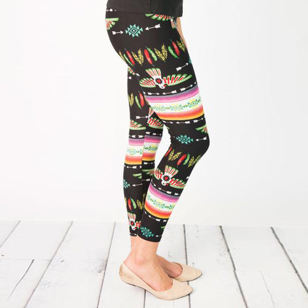 Damen Leggings mit buntem Ethno-Muster und elastischem Bund Drune