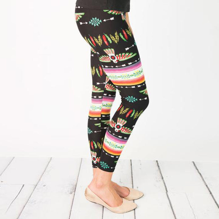 Damen Leggings mit buntem Ethno-Muster und elastischem Bund Drune