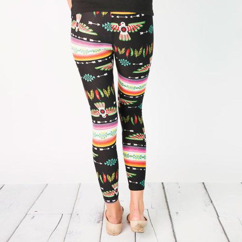 Damen Leggings mit buntem Ethno-Muster und elastischem Bund Drune