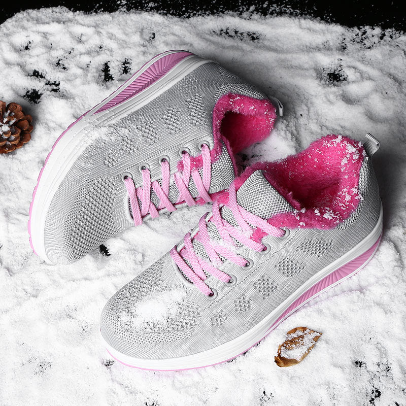 Damen nan gefütterter Strick-Schnürwalkingschuh mit kuscheligem Teddyfutter und ergonomischer Keilsohle Drune