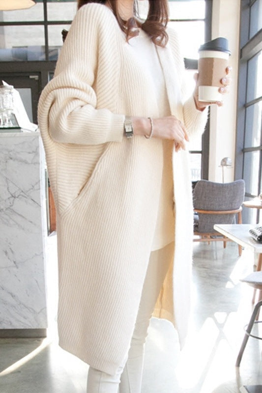 Damen lässiger Longcardigan mit offener Front und feinem Strickmuster Drune