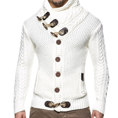 Herren nan Strickcardigan mit hohem Schalkragen, Zopfmuster und Knebelverschlüssen Drune