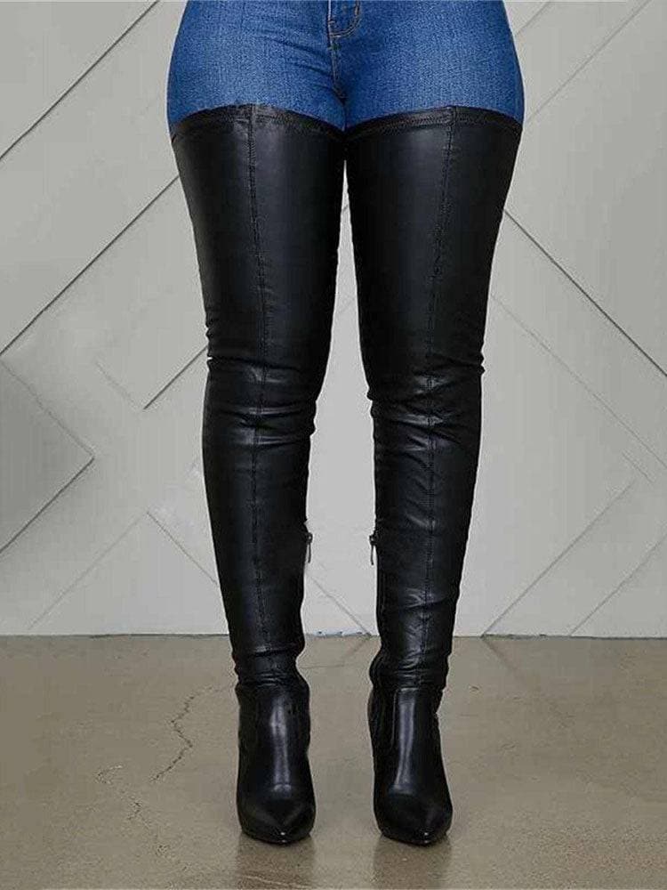 Drune | Overknee Stiefel Leder Niedriger Blockabsatz Texturierte Sohle Reißverschlussverschluss