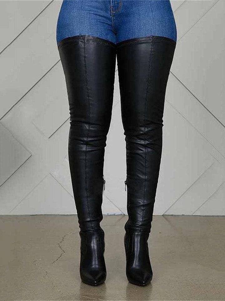 Drune | Overknee Stiefel Leder Niedriger Blockabsatz Texturierte Sohle Reißverschlussverschluss