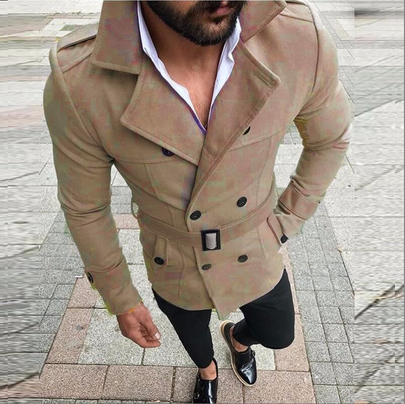 Herren modischer Trenchcoat mit gefüttertem Kragen und Gürtel Drune
