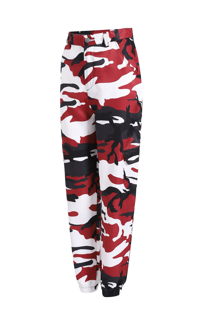 Damen Cargohose mit elastischem Bund und modischem Camouflage-Muster Drune