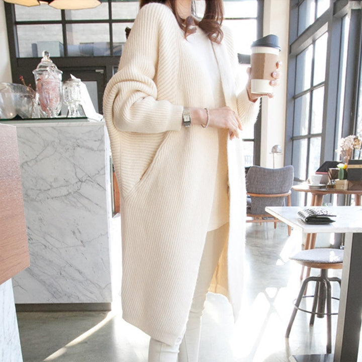 Damen lässiger Longcardigan mit offener Front und feinem Strickmuster Drune