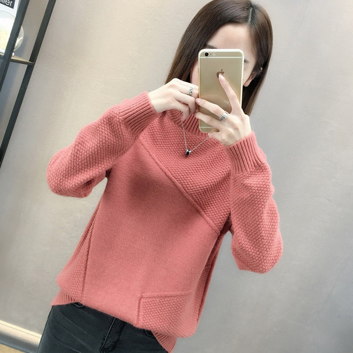 Damen hochschulteriger Pullover mit strukturiertem Design Drune