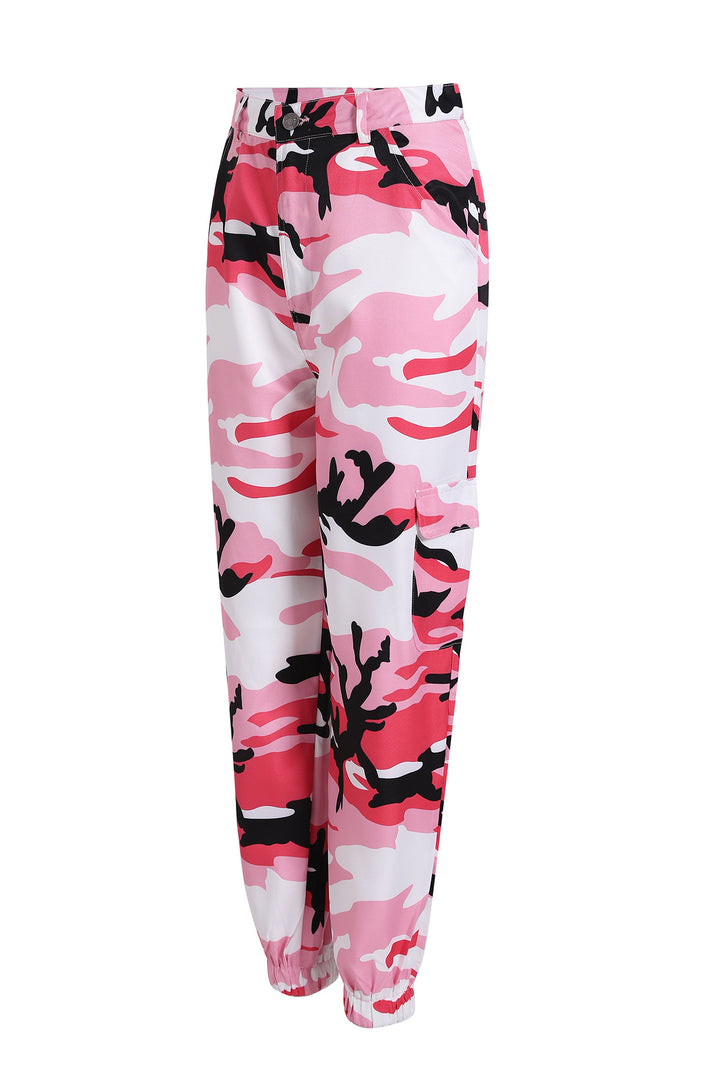 Damen Cargohose mit elastischem Bund und modischem Camouflage-Muster Drune