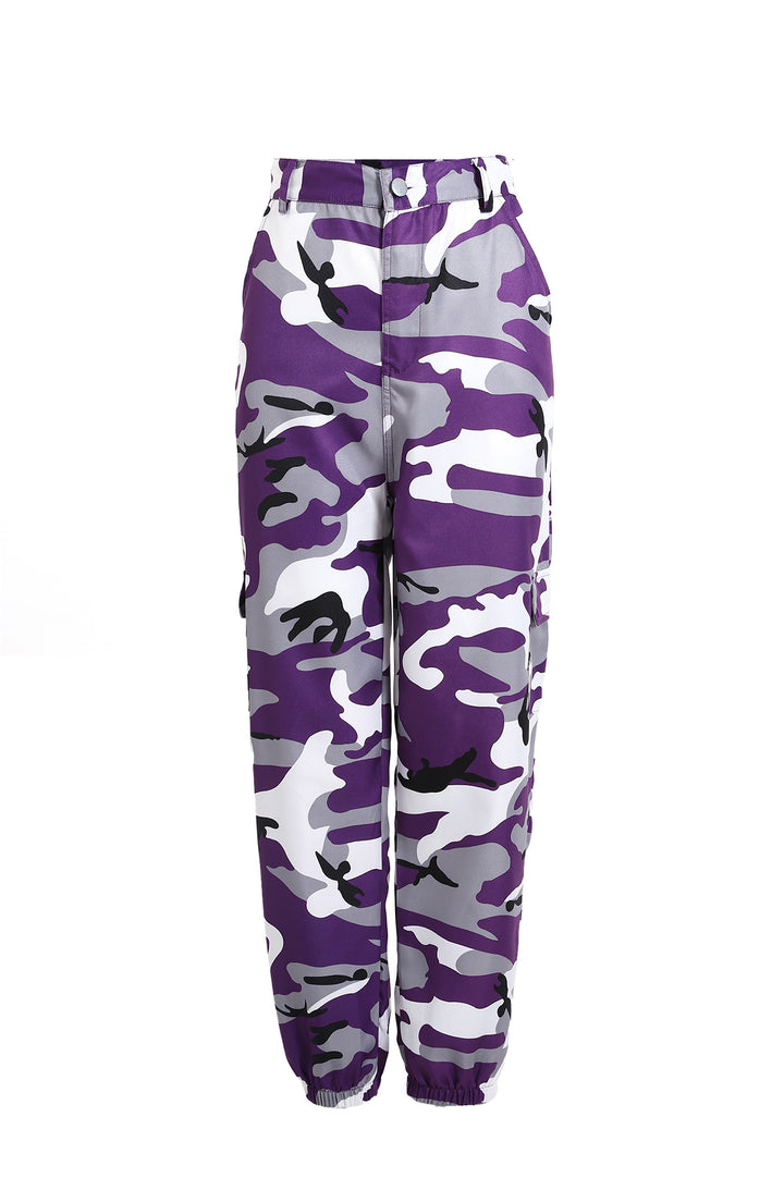 Damen Cargohose mit elastischem Bund und modischem Camouflage-Muster Drune