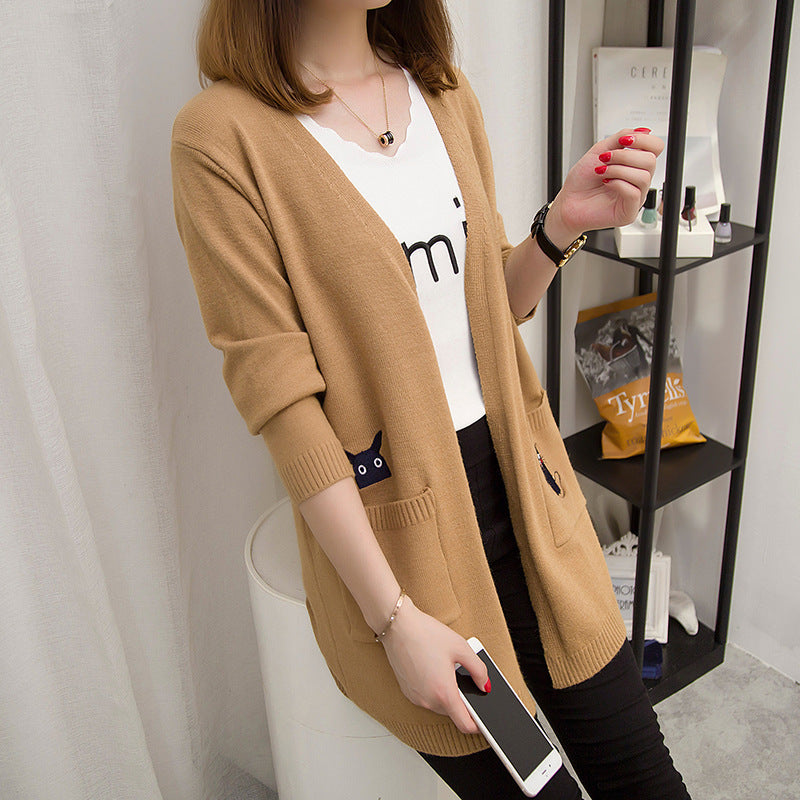 Damen Strickjacke mit verspieltem Katzenmotiv und tiefen Taschen Drune