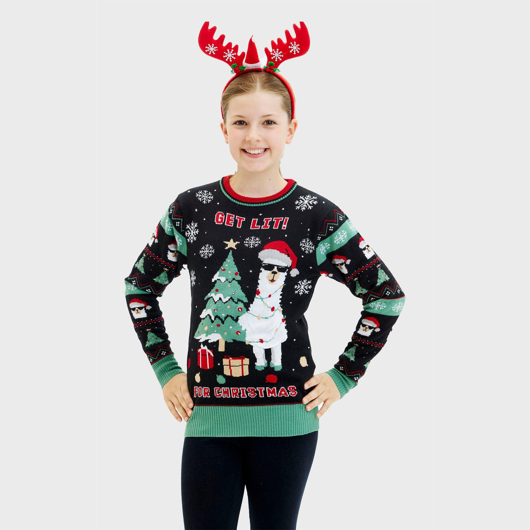 Drune | Get Lit Llama Weihnachten Weihnachtspullover - Damen