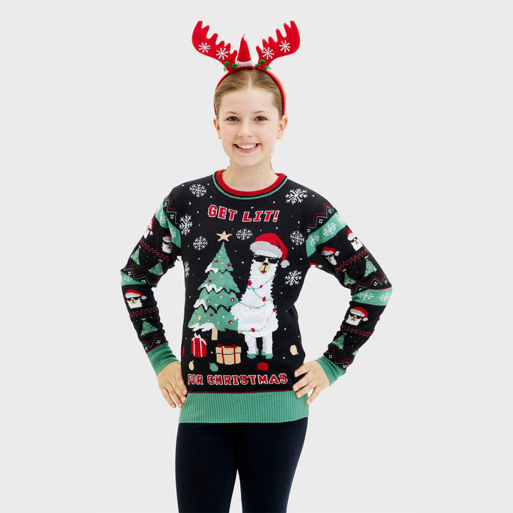 Drune | Get Lit Llama Weihnachten Weihnachtspullover - Damen