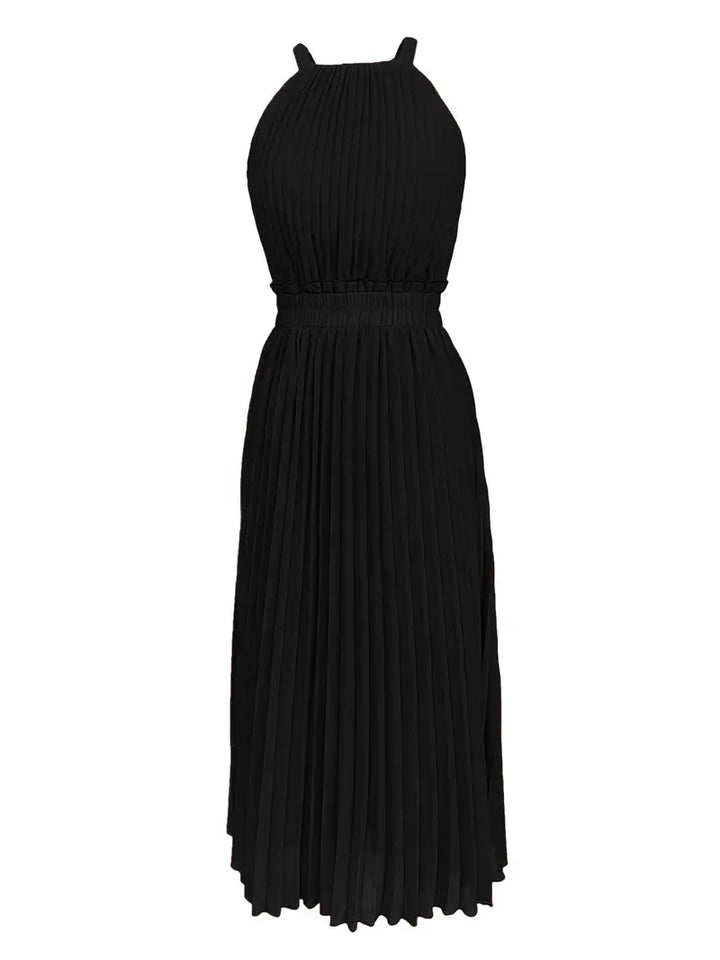 Drune | Elegantes X-Sommer Midikleid mit Rundhalsausschnitt und Gesch Gathered Taille