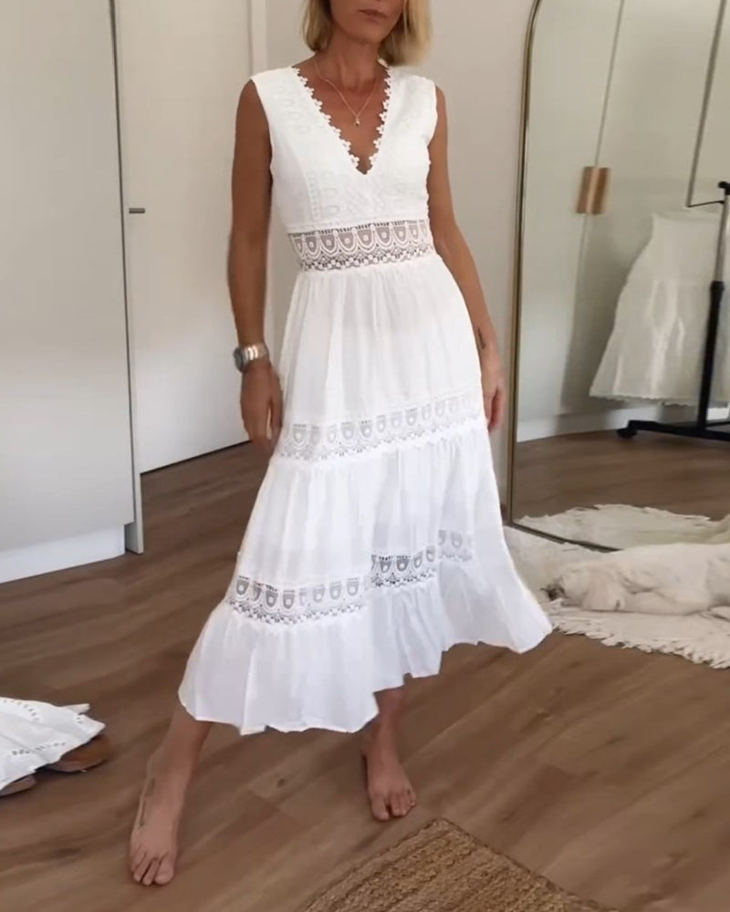 Drune | Ärmelloses Spitzen Midi Kleid Für Damen