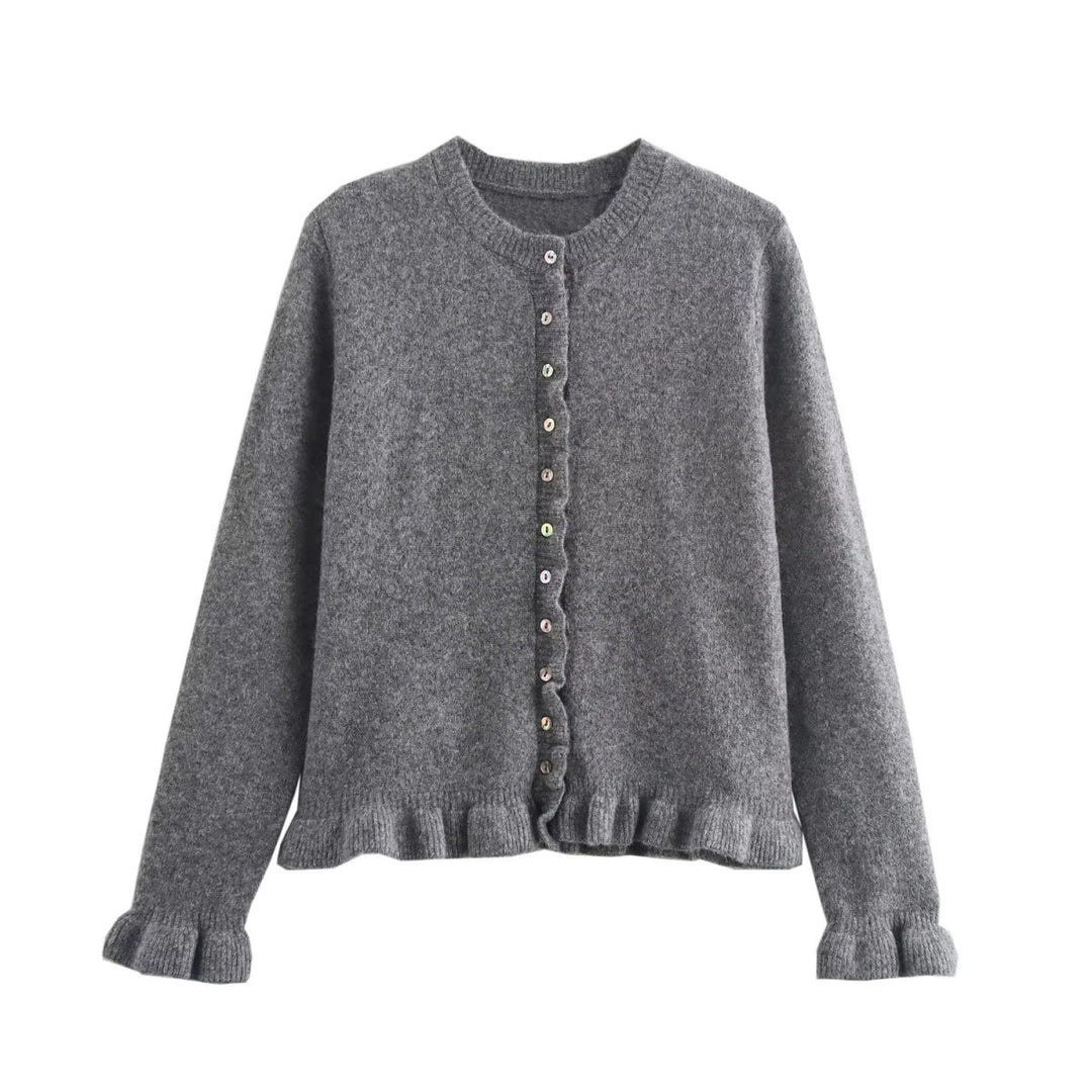 Drune | Ruffled women's cardigan with buttons, chic layered top