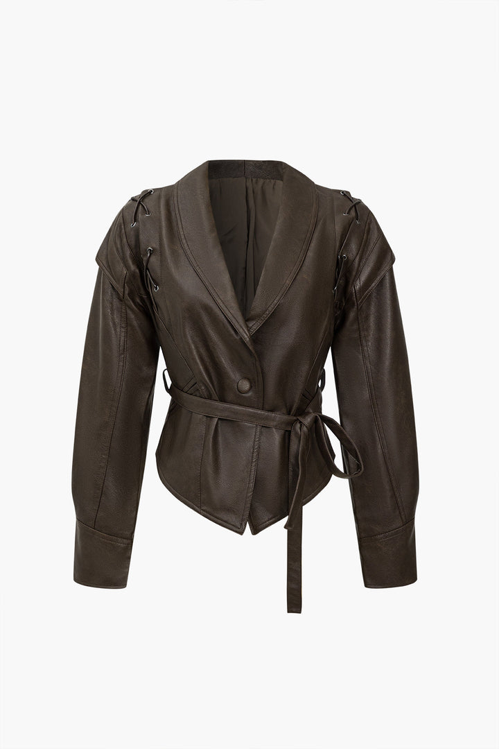 Drune | Leder Krawattenfront Überknopfjacke