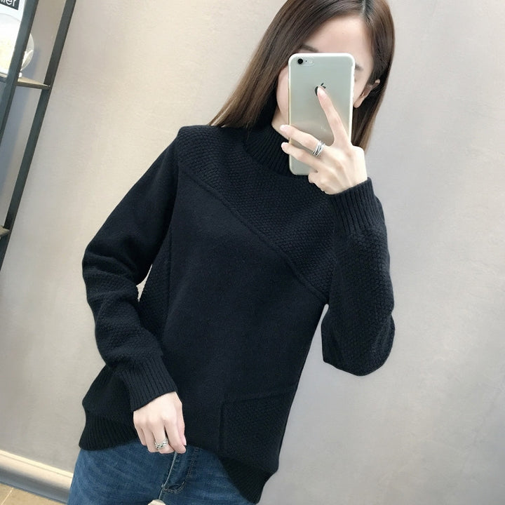 Damen hochschulteriger Pullover mit strukturiertem Design Drune