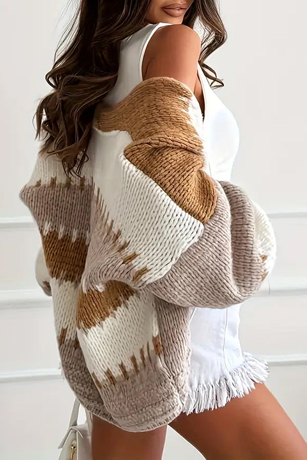 Drune | lässige Strickjacke mit Kontrastnaht-Detail